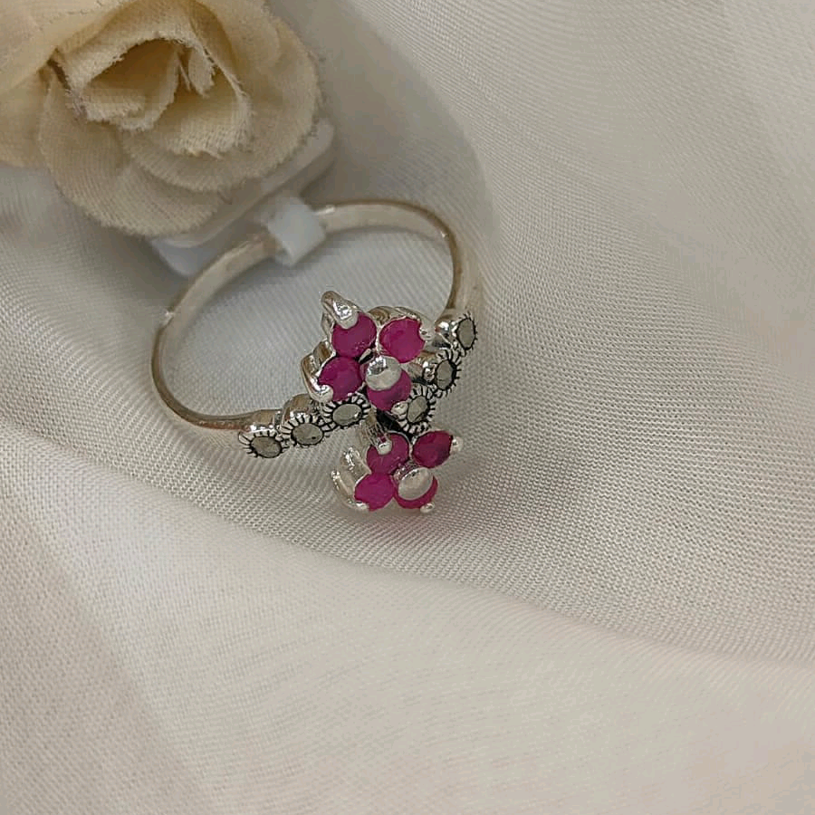 Pink Floral Marcasite Ring 